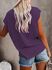 preiswerte Einfarbiges T-Shirt-Damen Bluse Tasche Einfach Vintage Stilvoll Ärmellos Rundhalsausschnitt Normale Oberteile Täglich Ferien Ausgehen Schwarz Gelb Rosa Purpur Grün Sommer Frühling