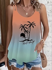 cheap Graphic Tank-Women's Tank Top Summer Tops Dressy Tops Print Ombre Graphic Vintage Stylish Classic Sleeveless Crew Neck Spaghetti Straps Regular Tops Daily Blue Orange Summer Spring