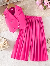 economico Completi per bambine-2 Pezzi Bambini Ragazze Tinta unica Arricciato Camicia &amp; Pantaloni Impostato Senza Maniche Moda Casuale Dai 4 anni in su Estate Rosa scuro Bianco Rosa