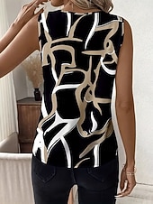 baratos Tanque Gráfico-Mulheres Malha Íntima Gráfico Geométrica Abstrato Elegante Vintage Tropical Sem Manga Decote V Tops regulares Diário Preto Verão Primavera