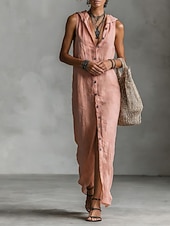 cheap Dresses-Women's Maxi Dress Linen-feel Dresses Shirt Dress Casual Dress Cotton Linen Dress Elegant Fashion Modern Outdoor Vacation Going out Regular Fit Plain Sleeveless Hooded Black Dusty Rose Navy Blue