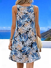 cheap Floral Dress-Women's Mini Dress Sundress A Line Dress Summer Dress Vacation Casual Boho Beach Party Wedding Regular Fit Floral Graphic Sleeveless U Neck Blue Light Green Sky Blue Green Summer Spring