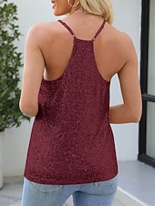 abordables Réservoir Simple-Femmes Débardeur T-shirt sans manches T-shirt Paillettes Couleur Unie Mode Classique Occasionnel Sans manches Col en V Hauts Réguliers Quotidien Sortir Week-end Blanche Rose Claire Vin Dorée Ét
