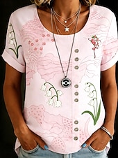 economico Camicie Finte Essenziali-Per donna Camicia Blusa Finto cotone e lino Stampato Floreale Grafico Vintage Elegante Casual Senza Maniche Manica Corta Girocollo Top Regolari Quotidiano Rosa Estate Primavera
