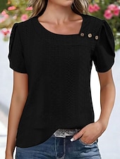 Χαμηλού Κόστους Δαντέλα κορυφές-Γυναικεία Πουκάμισο Πουκάμισο Pointelle Κορυφή ματιών Μπλούζα Μικρή Οπή Κουμπιά Σκέτο Βίντατζ Στυλάτο Κλασσικό Κοντομάνικο Ασύμμετρο Κανονικά μπλουζάκια Causal Καθημερινά Παραλία