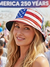  Женская патриотическая панама из полиэстера с широкими полями и принтом, идеально подходящая для празднования 250-летия США, Дня независимости, повседневной носки и путешествий.