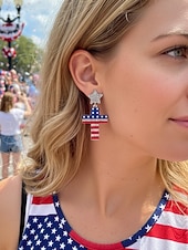 preiswerte Zubehör-Patriotische Acryl-Ohrhänger für Damen, mehrfarbiger Statement-Schmuck in Rot, Weiß und Blau für die Feierlichkeiten zum 250. Jahrestag der USA, den Unabhängigkeitstag und den Alltag.
