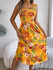 cheap Casual Floral Dresses-Women's Midi Dress Beach Dress A Line Dress Floral Dress Slip Dress Elegant Fashion Modern Outdoor Beach Vacation Regular Fit Floral Sleeveless Square Neck Blue Yellow Green Summer Spring