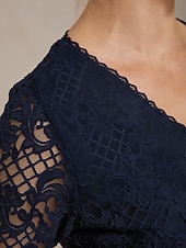 billige Enkle bluser-Dame Blondeskjorte Bluse Blonde Helfarge Elegant Stilfull 3/4 ermer V-hals Vanlige topper Daglig Arbeid Navyblå Sommer Vår Høst