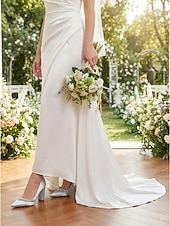 cheap Bride-Women's Nude Chunky Heeled Wedding Shoes with Crystal Detail - Elegant Bridal Heels for Garden Weddings