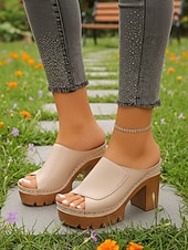 cheap Slide Sandals-Women's Red Platform Block Heel Mule Sandals – Open Toe Slip-On Sandals with Chunky Sole for Summer Casual Wear, Vacation Travel and Garden Party