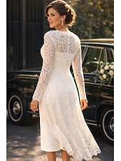 billige Mammas kjolesett-Todelt Linjeform Knelengde Gjestekjole til bryllup Kjole til brudens mor Ermeløs Firkantet hals Elegant Bryllupsgjest Bryllupsfest Kirke Chiffon Blonder Jakke kjoler med Ensfarget
