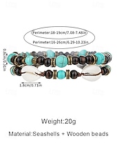 economico Gioielli da uomo-Set di due bracciali da uomo in stile boho, con perline di legno, turchese e conchiglia, perfetti per le vacanze al mare e per uno stile casual quotidiano.