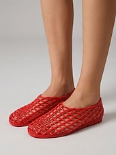 economico Donne-sandali da donna in gelatina rossa - scarpe da acqua traspiranti in rete traforata con comoda suola piatta per vacanze al mare &amp;viaggio sulle isole tropicali