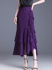 abordables Faldas casuales-Mujer Falda de vacaciones Elegante Moda Casual Midi Alta cintura Faldas Plano Rizado Microelástico Diario Calle Negro Rojo Morado Café Verano