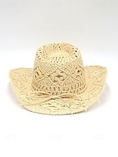 Χαμηλού Κόστους Ανδρικά καπέλα-Ανδρικό ψάθινο καουμπόικο καπέλο western σε πολλά χρώματα, υφαντό καλοκαιρινό καπέλο ηλίου για διακοπές στην παραλία, ρούχα western στυλ, ρούχα σε θέρετρα και καλοκαιρινά πάρτι