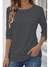baratos Camiseta lisa-Camiseta 100% Algodão Feminina Cor Sólida Básica Clássica Casual de Manga Longa com Decote Redondo Tops Regulares para o Dia a Dia Saídas Preta Branca Vermelha Azul Marinho Verde Menta Primavera