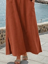 preiswerte Weißes Kleid-Damen Maxikleid Shiftkleid Lässig Täglich Lässiger Schnitt Einfach Dreiviertelarm Rundhalsausschnitt Schwarz Orange Grün Beige Sommer Frühling Herbst