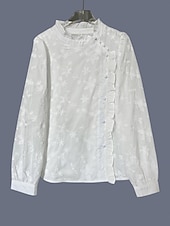 abordables Blusas Elegantes-Mujer Camisa Blusa Bordado Floral Elegante Clásico Moderno Manga Larga Escote Chino Tops regulares Diario Festivos Noche Blanco Verano Primavera