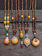 abordables Accesorios de vacaciones-Collar bohemio para hombre, cuentas y piedras de madera de múltiples materiales, varios estilos, joyería tribal hecha a mano, perfecto para uso diario informal y viajes de vacaciones.