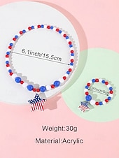  Patriotisches Acryl-Schmuckset für Damen: Halskette und Armband, mehrfarbiger Schmuck in Rot, Weiß und Blau mit Perlen, ideal für die Feierlichkeiten zum 250. Jahrestag der USA, den Unabhängigkeitstag und den Alltag.