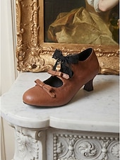 economico Vittoriano &amp; Edoardo-Mary Jane in stile vittoriano da donna: eleganti décolleté retrò edoardiane con triplo fiocco e nastro in pizzo per matrimoni vintage e feste del tè &amp;costumi d'epoca