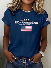 voordelige Onafhankelijkheidsdag Top-Amerikaanse onafhankelijkheidsdag Dames T-shirt Afdrukken Grafisch Brief Amerikaanse vlag Stijlvol Klassiek Casual Korte mouw Strakke ronde hals Normale tops Dagelijks blauw Zwart Wit Marineblauw