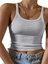 preiswerte Einfacher Tank-Damen Tank Top Ärmelloses Shirt T-Shirt Einfarbig Mode Klassisch Lässig Ärmellos Rundhalsausschnitt Normale Oberteile Täglich Ausgehen Wochenende Blau Kastanienbraun Schwarz Weiß Gelb Sommer Frühling