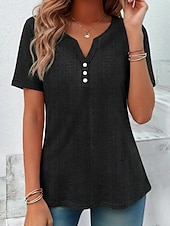 billiga Enkel t-shirt-Dam T-shirt Summer Tops Blus Stylish Klassisk Kortärmad V-hals Vanliga toppar Dagligen Utekväll Helgen Blå Svart Vit Rodnande Rosa Purpur Sommar Vår