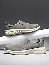 voordelige Heren-Grijze gebreide instapsneakers voor heren – lichtgewicht casual schoenen voor eiland- en cruisevakanties, ademende schoenen voor op reis en in resorts.
