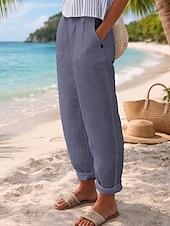 Недорогие Роскошные брюки-Жен. Брюки из хлопка и льна Чино Летние штаны Отпуск Уличный стиль Классический Полная длина Нормальная Полотняное плетение Карман удобный Легкость Дышащий Неэластичная
