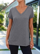 economico T-shirt semplice-Per donna Maglietta Semplice Moda Elegante Classico Manica Corta Scollo a V Top Regolari Quotidiano Uscire Weekend Bianco Rosa Vino Blu marino Albicocca Estate Primavera