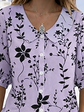 billiga Blommiga blusar-Dam Blus Blommig Grafisk Vintage Stylish 3/4 ärm Peter Pan krage Vanliga toppar Dagligen Arbete Helgdag Purpur Sommar Vår