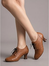cheap Victorian &amp; Edwardian-Women's Victorian Style Lace-Up Oxford Pumps - Elegant Edwardian Retro Heeled Booties with Scalloped Brogue Detail and Spool Heel for Vintage Weddings, Period Costumes &amp; Classic Tea Parties