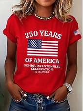  Amerykański Dzień Niepodległości Damskie Podkoszulek Nadruk Graficzny Flaga Litera Zabytkowe Elegancki Klasyczny Krótki rękaw Półgolf Zwykłe topy Codzienny Niebieski Czarny Czerwony Lato Wiosna