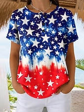  Ziua Independenței Americane Tricou pentru femei cu vafe imprimeu grafic cu steag stil elegant clasic casual maneci scurte guler rotund tops regulare zilnic albastru alb roșu vară primăvară