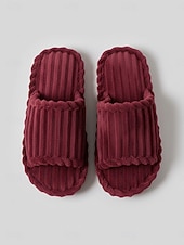 Недорогие Женские тапочки и шлепанцы-Женские темно-красные летние плюшевые домашние тапочки с открытым носком – мягкие, дышащие, с плетеной амортизирующей стелькой для дома, спальни и повседневного комфорта.