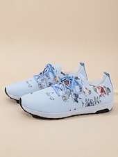 cheap Women's Sneakers-Women's Yellow Floral Print Knit Sneakers – Lightweight Breathable Casual Shoes with Cushioned Non-Slip Sole, Fashion Walking Shoes for Travel, Outdoor and Everyday Wear