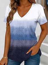 preiswerte Streifen- und geometrisches T-Shirt-Damen T Shirt Druck Ombre Grafik Gestreift Stilvoll Klassisch Lässig Kurzarm V Ausschnitt Crop Tops Täglich Blau Purpur Braun Grün Sommer Frühling