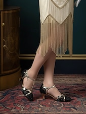 ieftine Anii 1920 &amp; Era Gatsby-pantofi de dans de damă cu sclipici argintii - tocuri latine de bal cu curele la gleznă pentru salsa, tango și performanță