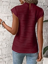 Недорогие Простая футболка-Жен. Рубашка Блуза Полотняное плетение Стиль Классика Современное С короткими рукавами Ложная шея Обычные топы Повседневные Праздники На выход Черный Белый Винный Зеленый Серый Лето Весна