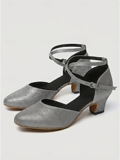 abordables Années 1920 &amp; Ère Gatsby-Chaussures de danse latine à paillettes pour femmes, élégants escarpins de salon à bout fermé avec bride à la cheville pour la salsa et le tango &amp;pratique de danse
