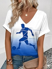 cheap World Soccer Match-World Soccer Match 2026 Women's T Shirt Print Ombre Graphic Color Block Vintage Stylish Classic Short Sleeve V Neck Regular Tops Daily Weekend Vacation Wear Blue White-Blue White Summer Spring