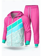 billige joggedresser-Herre Sportsklær fra 80-tallet Hattetrøje Joggedress Snorer Ta igjen glidelåsen Geometrisk Treningsdrakt Høst Vinter Svart Rosa Spandex Yrke Utendørs Reise Lettvekt Mote Langermet Sport Sportsklær