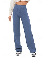 ieftine pantaloni cu picior drept-Pentru femei chinez Drept Elegant Vacanță Modă Lungime totală Talie Înaltă Simplu Confortabil Confort Απαλό Micro-elastic Zilnic În aer liber Stradă Albastru piscină Bleumarin Alb Verde Militar Var