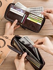 billige Lommebøker-Herre vintage lommebok i ekte skinn i flere farger stor kapasitet flere kort glidelås rundt bifold lommebok for uformell daglig bruk, reiseferie og hverdagsbruk