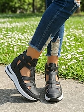 Χαμηλού Κόστους Αθλητικά Σανδάλια-Γυναικεία λευκά σανδάλια με κοψίματα, casual παπούτσια για περπάτημα με κρυφό τακούνι και φερμουάρ για υπαίθριο περπάτημα, ταξίδια &amp;καθημερινή χρήση