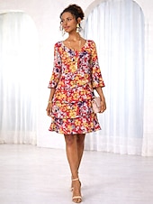 abordables Robes en chiffon-Femmes Bleu Ciel Vert Claire Orange Été Printemps Mini Robe Robe fourreau Occasionnel Formel Coupe régulière Fleuri Graphique Col ras du cou