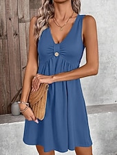 economico Vestito bianco-Per donna Mini Abito Abito a trapezio Abito Estivo Casual Quotidiano Vestibilità regolare Semplice Senza Maniche Scollo a V Blu Nero Verde Grigio Estate