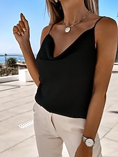 preiswerte Einfacher Tank-Damen Tank Top Ärmelloses Shirt T-Shirt Einfarbig Elegant Mode Klassisch Ärmellos V Ausschnitt Normale Oberteile Täglich Ausgehen Wochenende Schwarz Weiß Sommer Frühling